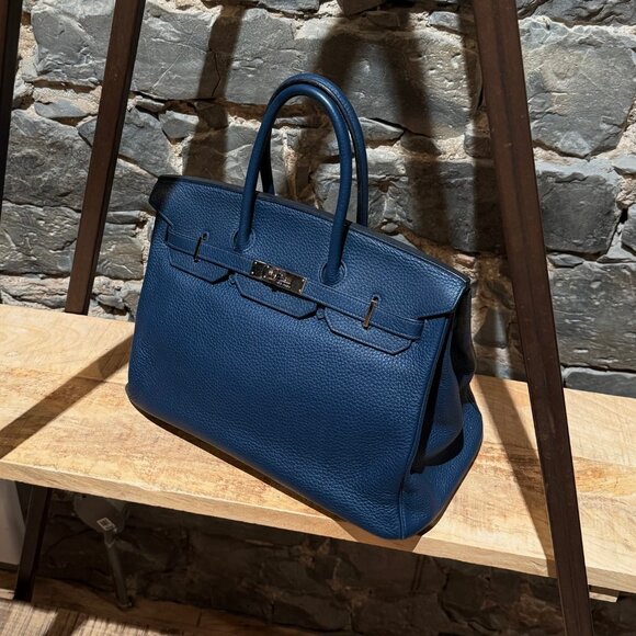 Hermès 2010 Bleu De Malte Clemence Leather Birkin 35 Bag - Picture 2 of 15